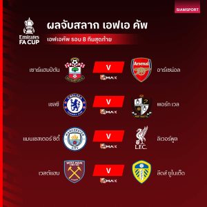 เอฟเอคัพรอบ 8 ทีมออกแล้ว! เซาแธมป์ตันชนอาร์เซนอล ซิตี้รับลิเวอร์พูล